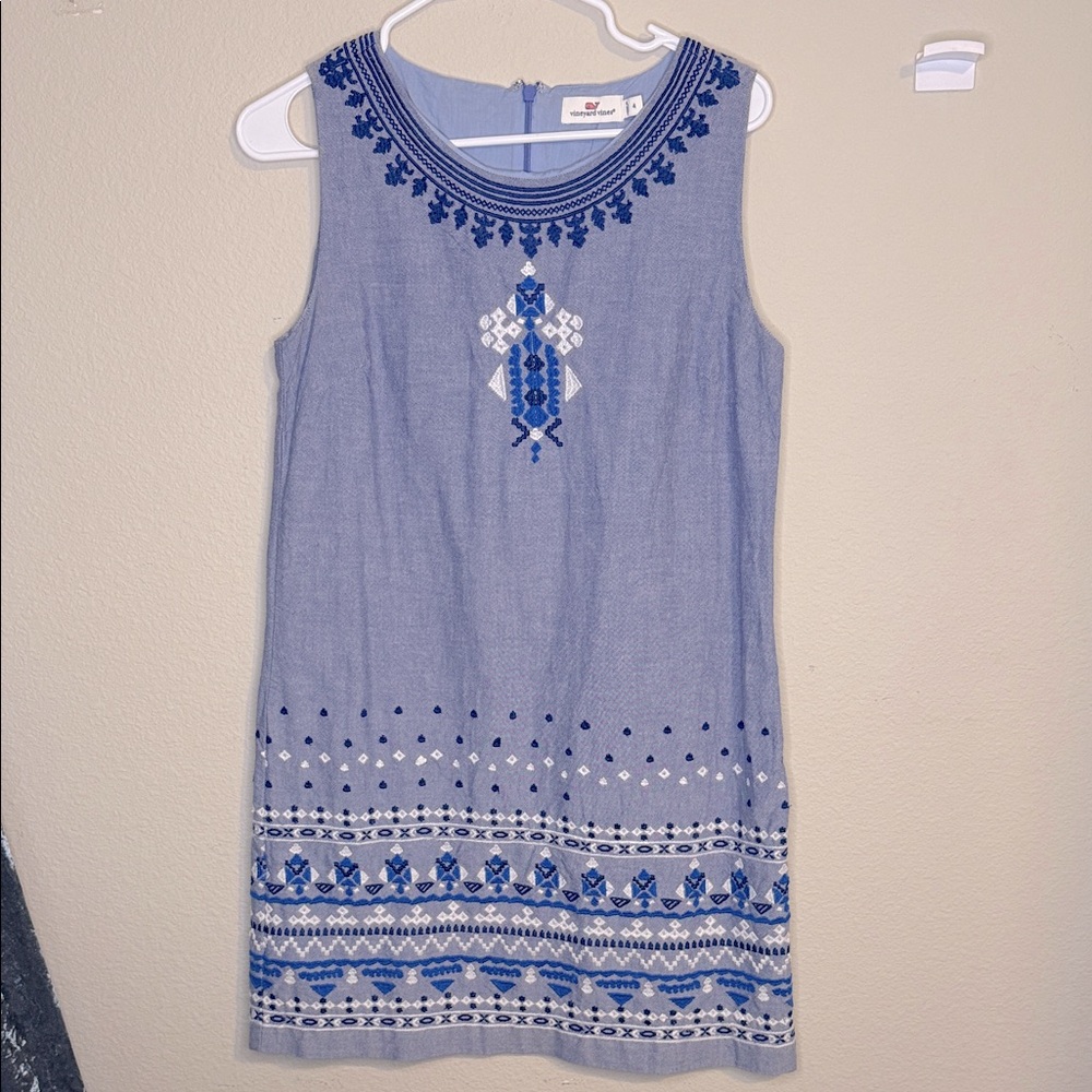 Vineyard Vines Blue Embroidered Sleeveless Cotton Dress- size 4